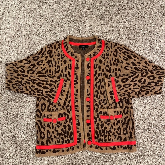 J. Crew Sweaters - J. Crew Leopard Print Cardigan with Orange/Red Trim